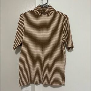 Women’s Striped, Knit, Short-Sleeved Loft Mock-neck Turtleneck